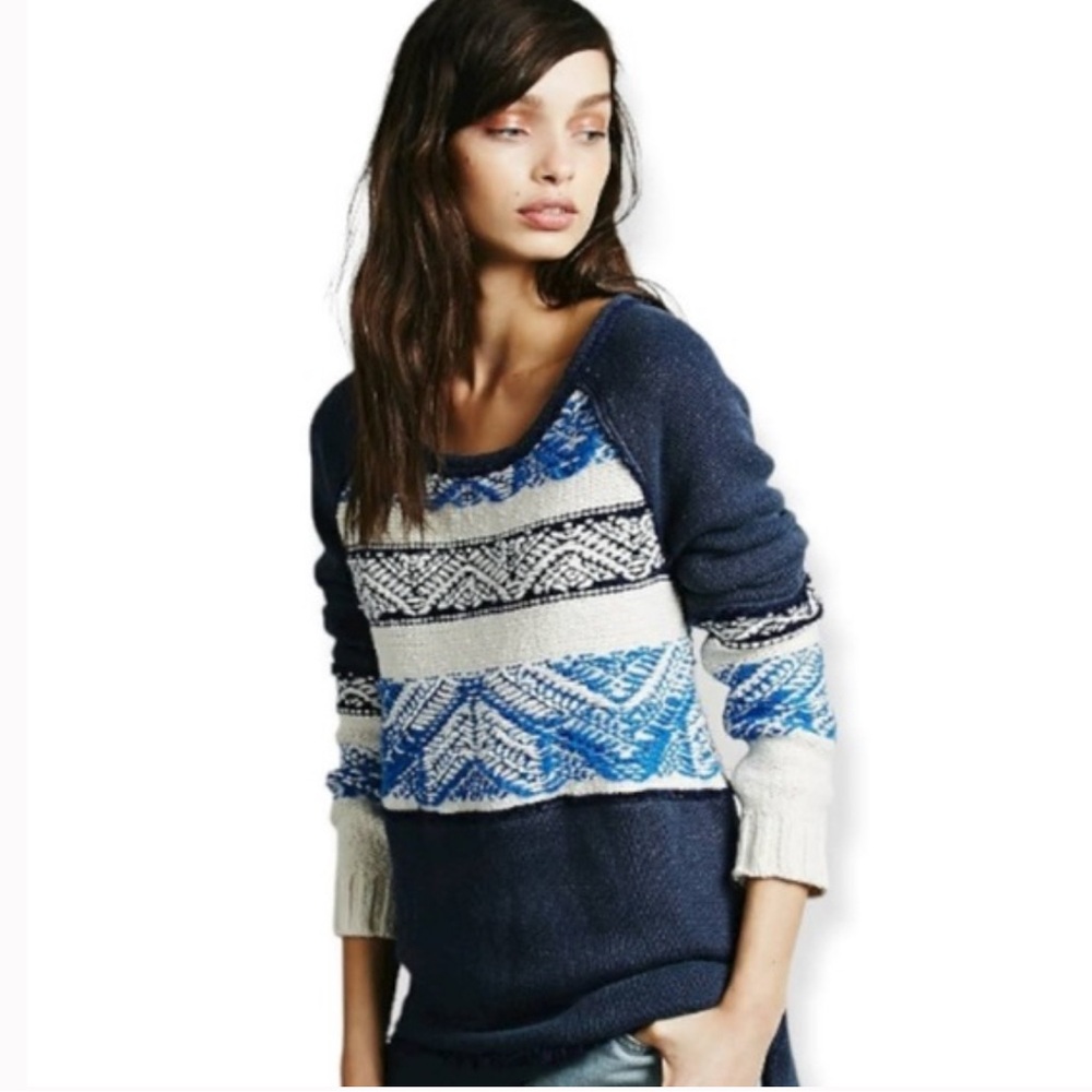 FREE PEOPLE KNIT FRAYED LONG SWEATER